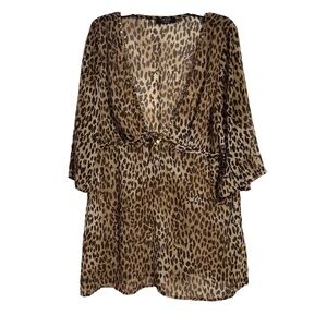 Moda at George Brown & Black Sequins V-Neck Animal Print Swimsuit Cover-Up Dress